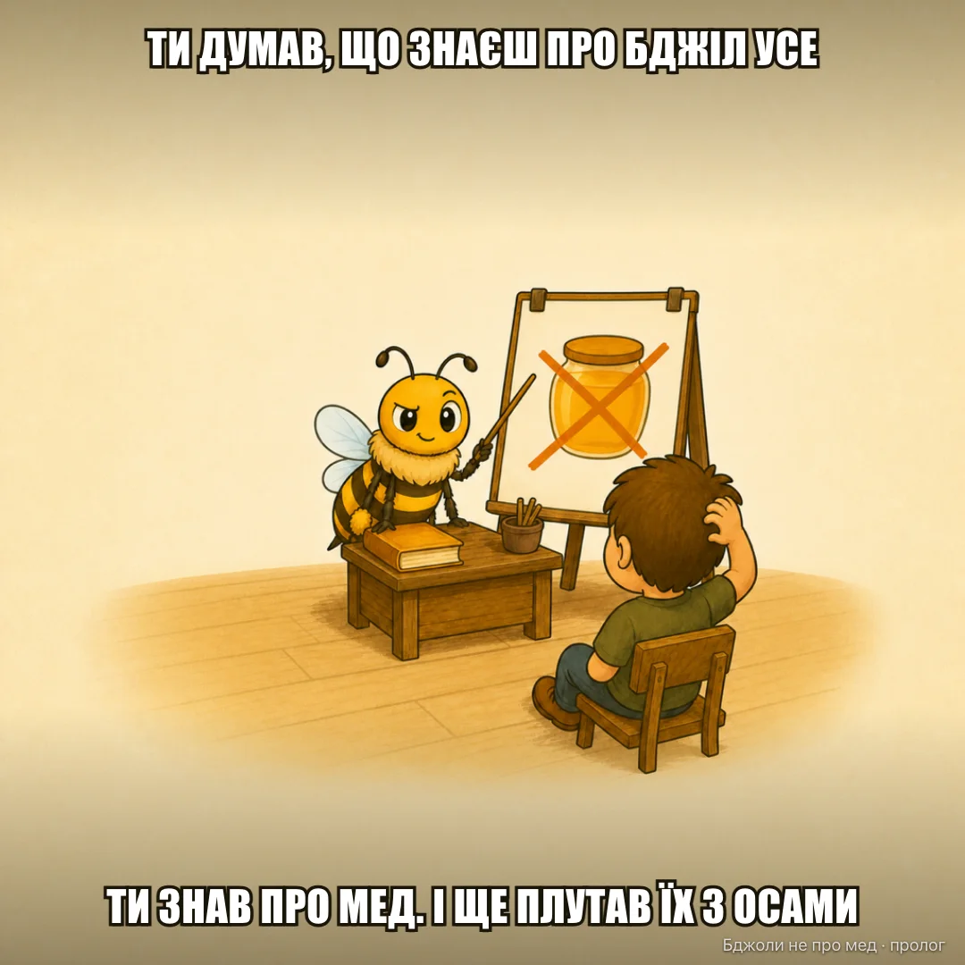 Класичний мем: ТИ ДУМАВ, ЩО ЗНАЄШ ПРО БДЖІЛ УСЕ ТИ ЗНАВ ПРО МЕД. І ЩЕ ПЛУТАВ ЇХ З ОСАМИ