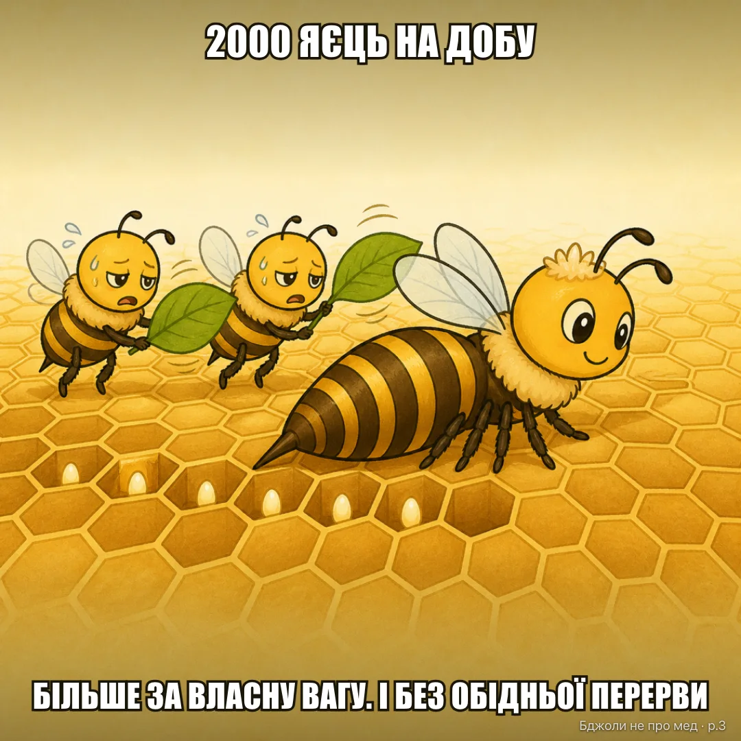 Інфографіка: «Скільки яєць відкладає ОДНА матка за добу в пік сезону» 2000 Більше за власну вагу. І без обідньої перерви