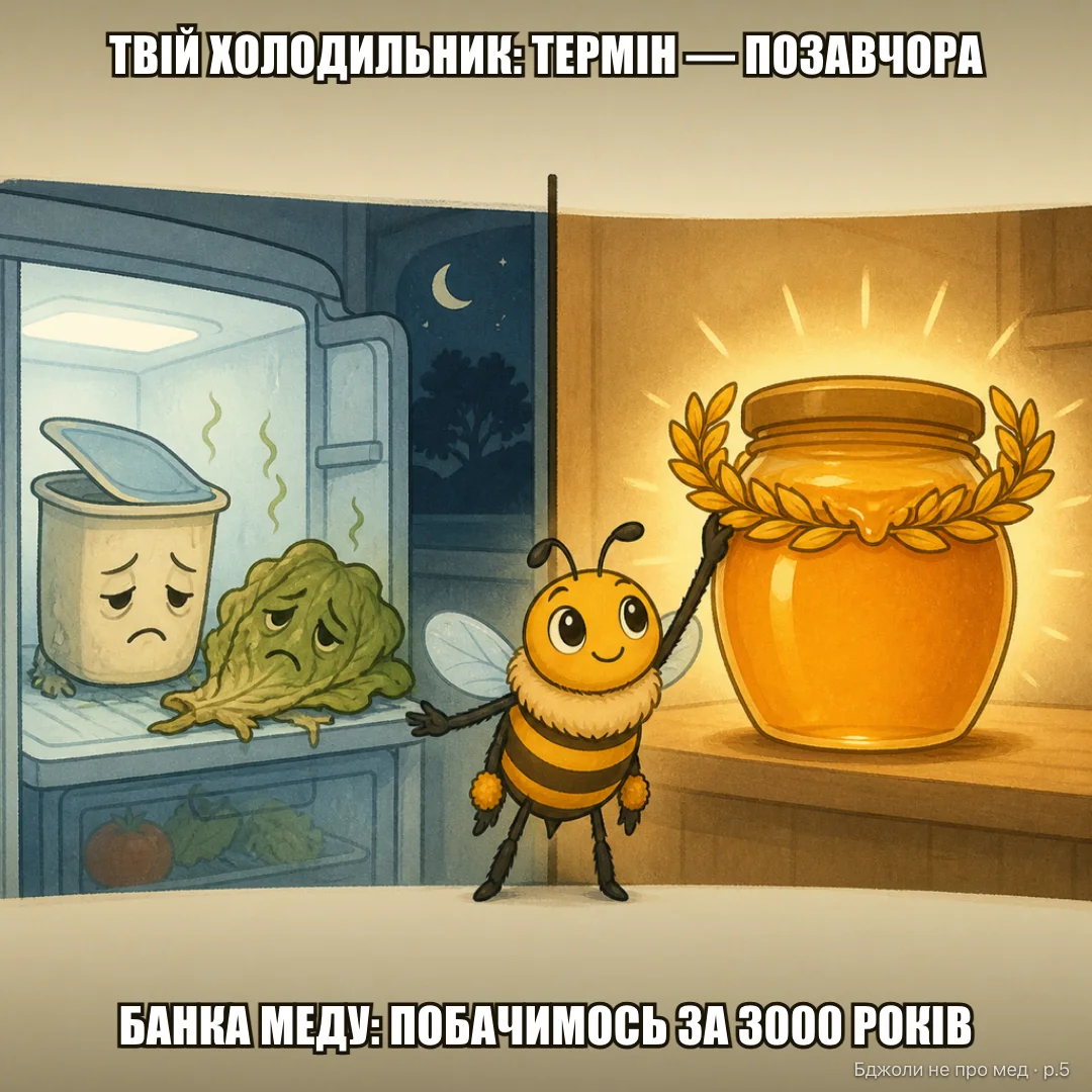 Факт-чек: ТВІЙ ХОЛОДИЛЬНИК: «Термін придатності: позавчора» БАНКА МЕДУ: «Термін придатності: побачимось за 3000 років»