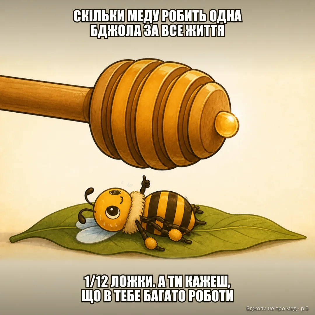Інфографіка: «Скільки меду зробить ОДНА бджола за все життя» 🥄 • 1/12 ЛОЖКИ …а ти кажеш, що в тебе багато роботи